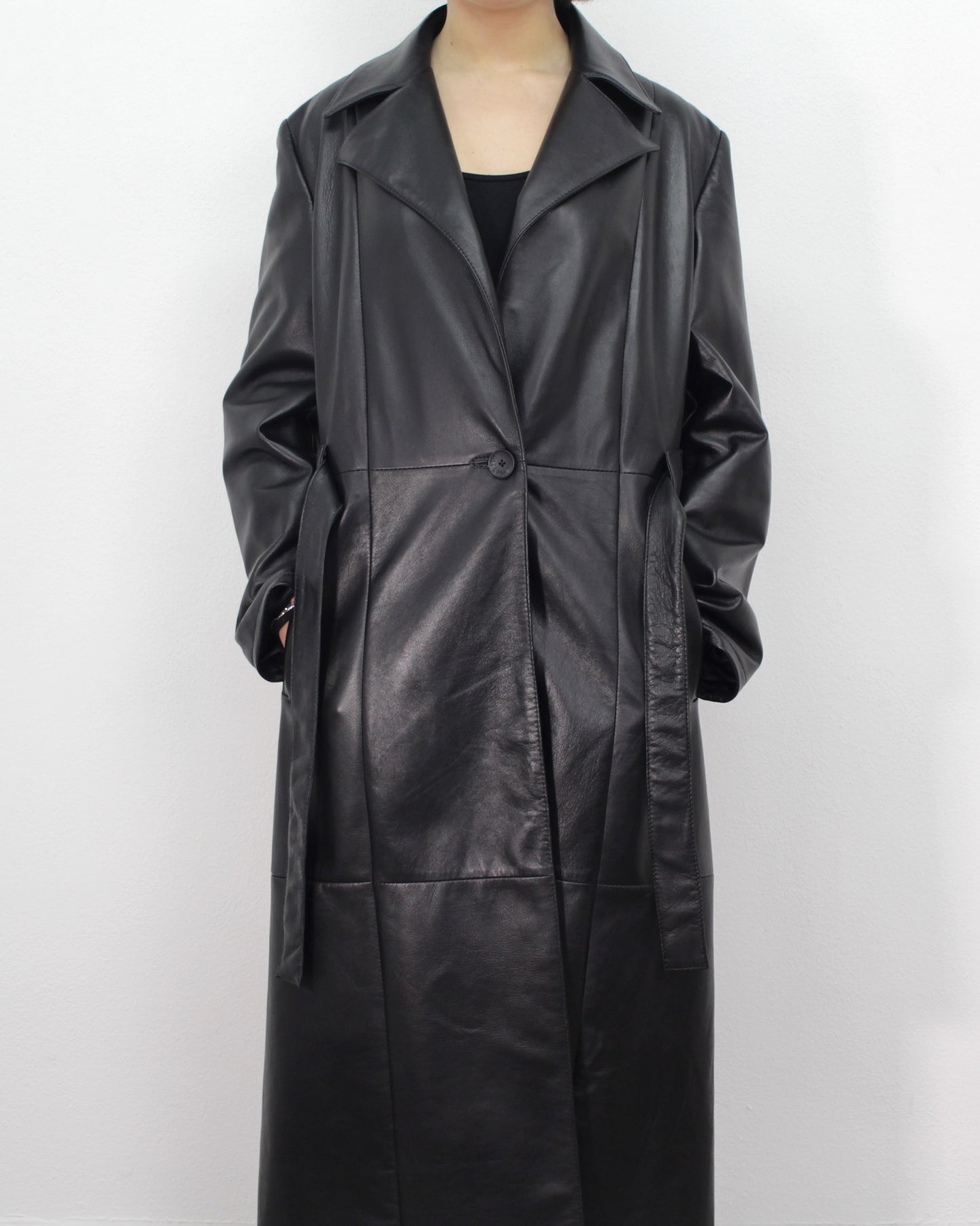 Women's Black Leather Trench Coat - Made in Italy Artisan Collection by Ferdinando Patermo