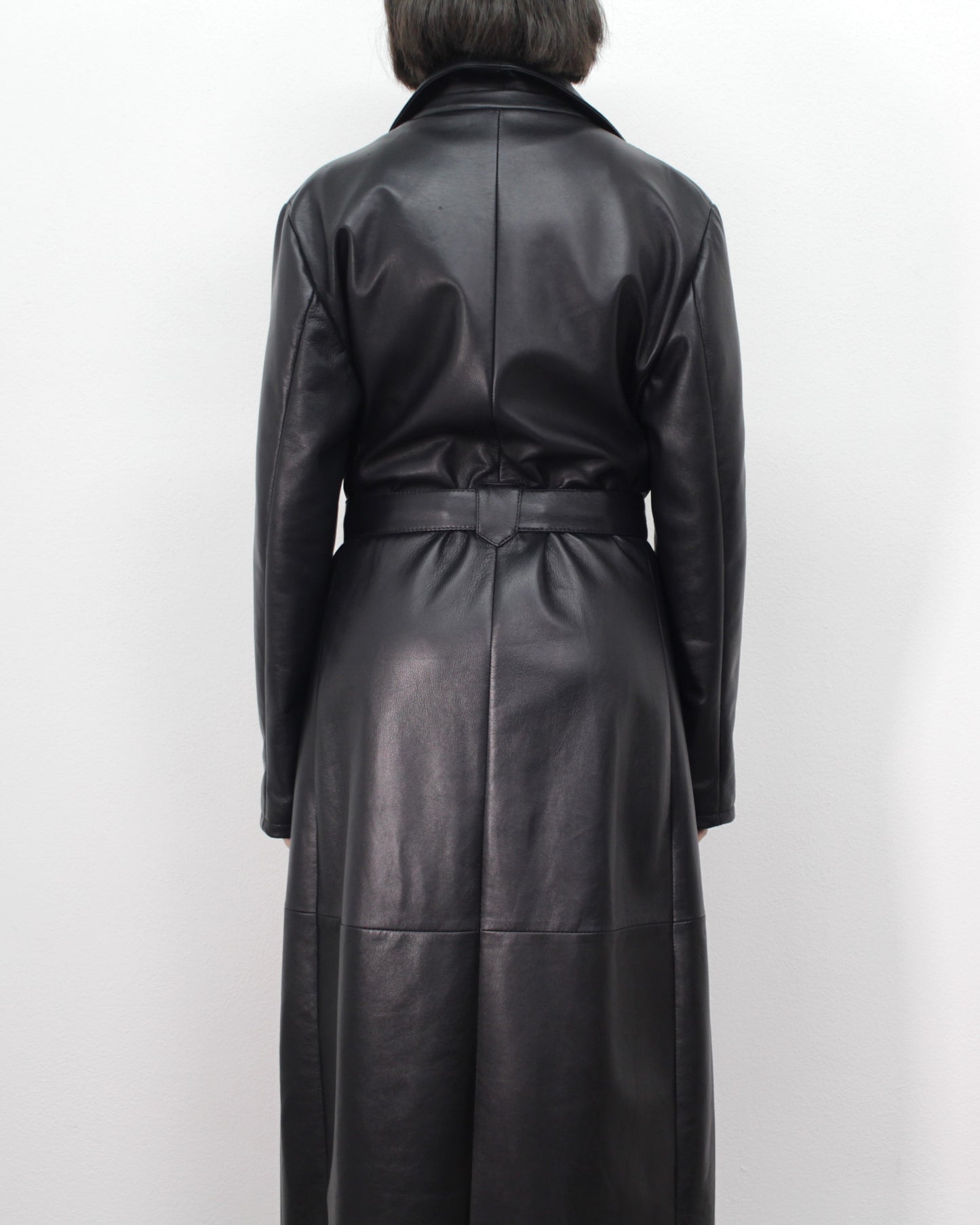 Women's Black Leather Trench Coat - Made in Italy Artisan Collection by Ferdinando Patermo