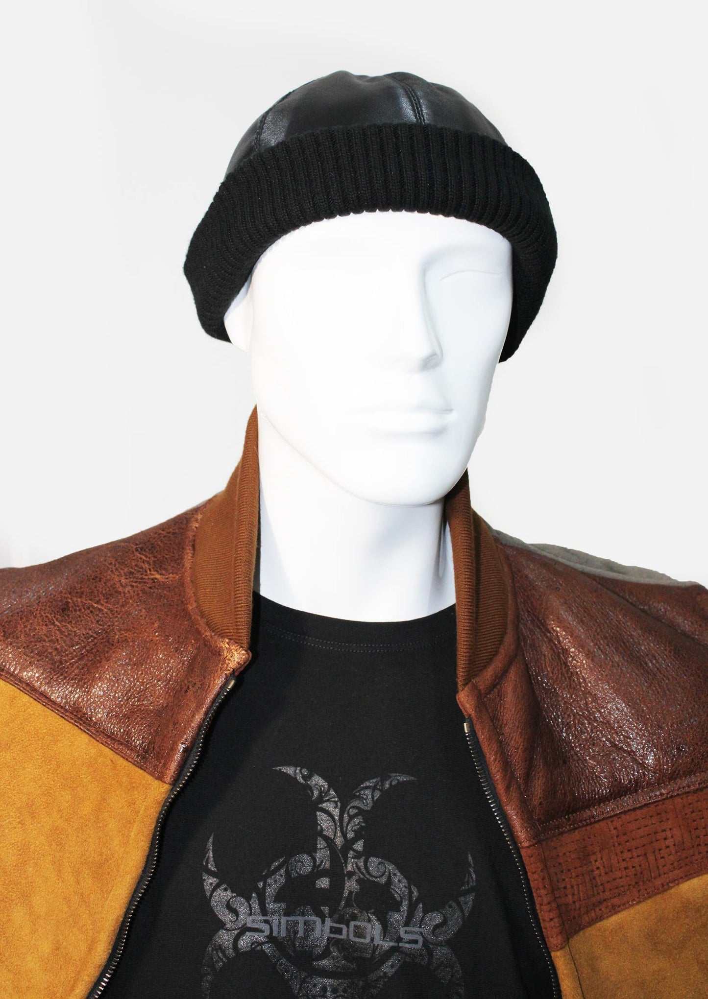 Zuccotto Hat in Black Leather and Elastic Knit - Sicilian Elegance by Ferdinando Patermo
